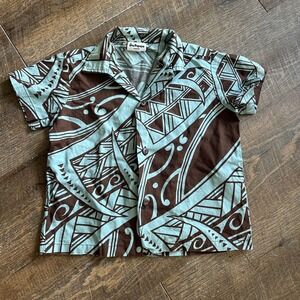 Vintage One Papaya Hawaii Boys 4T Tribal Print Aloha Shirt Brown Blue in USA